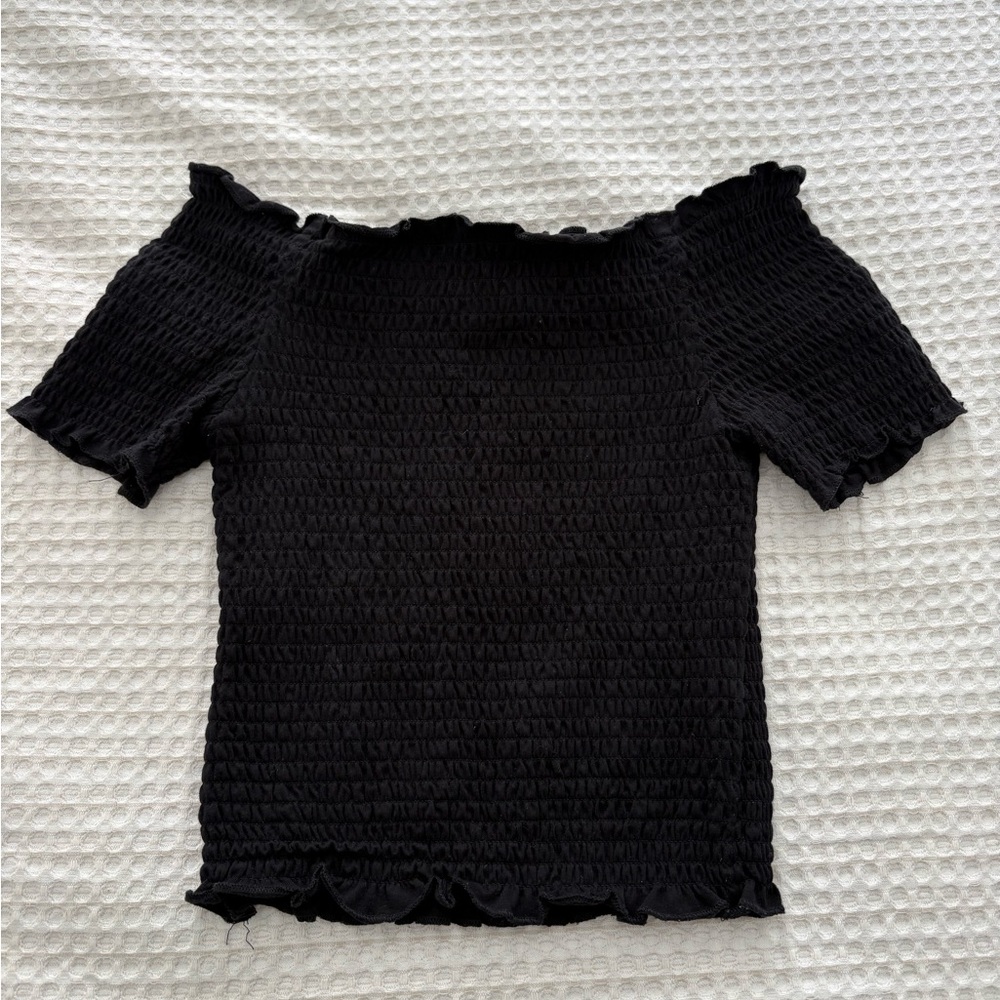 Black Off-Shoulder Smocked Top